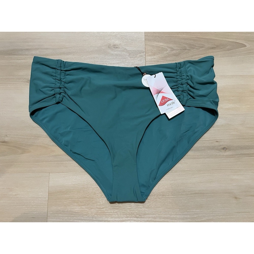 CALIA Women's XL High Waisted Adjustable Tie Front Swim Bottom Teal Jungle Green